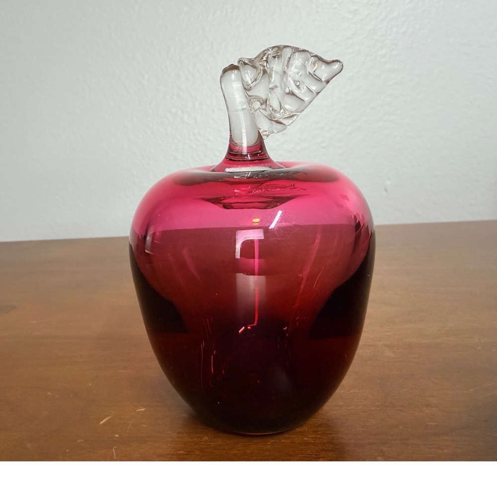 New Morning Glass Studio Paperweight Teacher Gift Red Apple Art Glass Signed